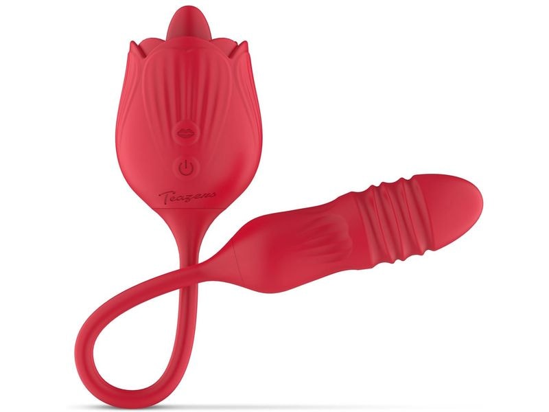 Teazers Rose Vibrator mit Stossdildo Rot Rose Vibrator wasserfest für vielseitige Nutzung