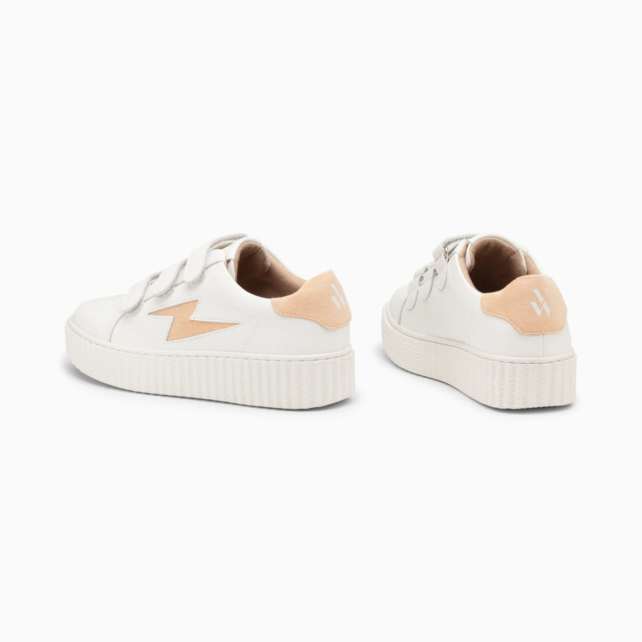 Sneakers-Baskets éclair Vicky blanc et orange pêche à scratchs