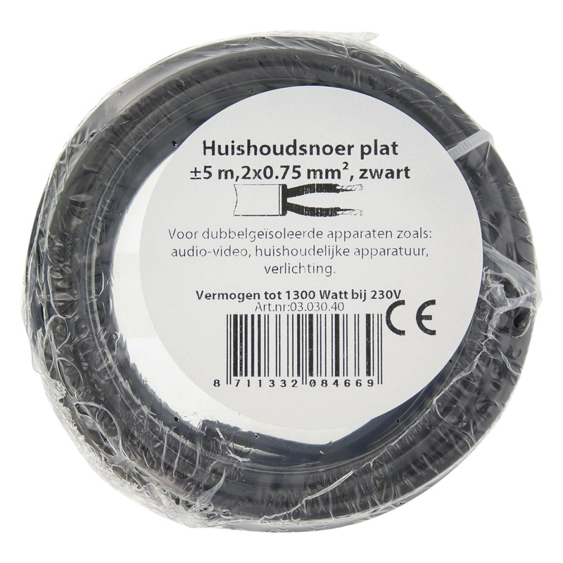 Huishoudkabel plat H03VVH2-F 5m 2x0,75mm² zwart