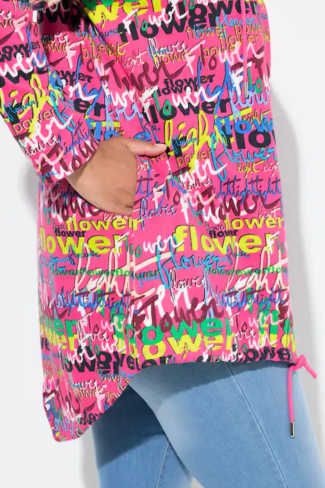 Sweatjacke, offene Form, Scribblemuster, hibiskuspink