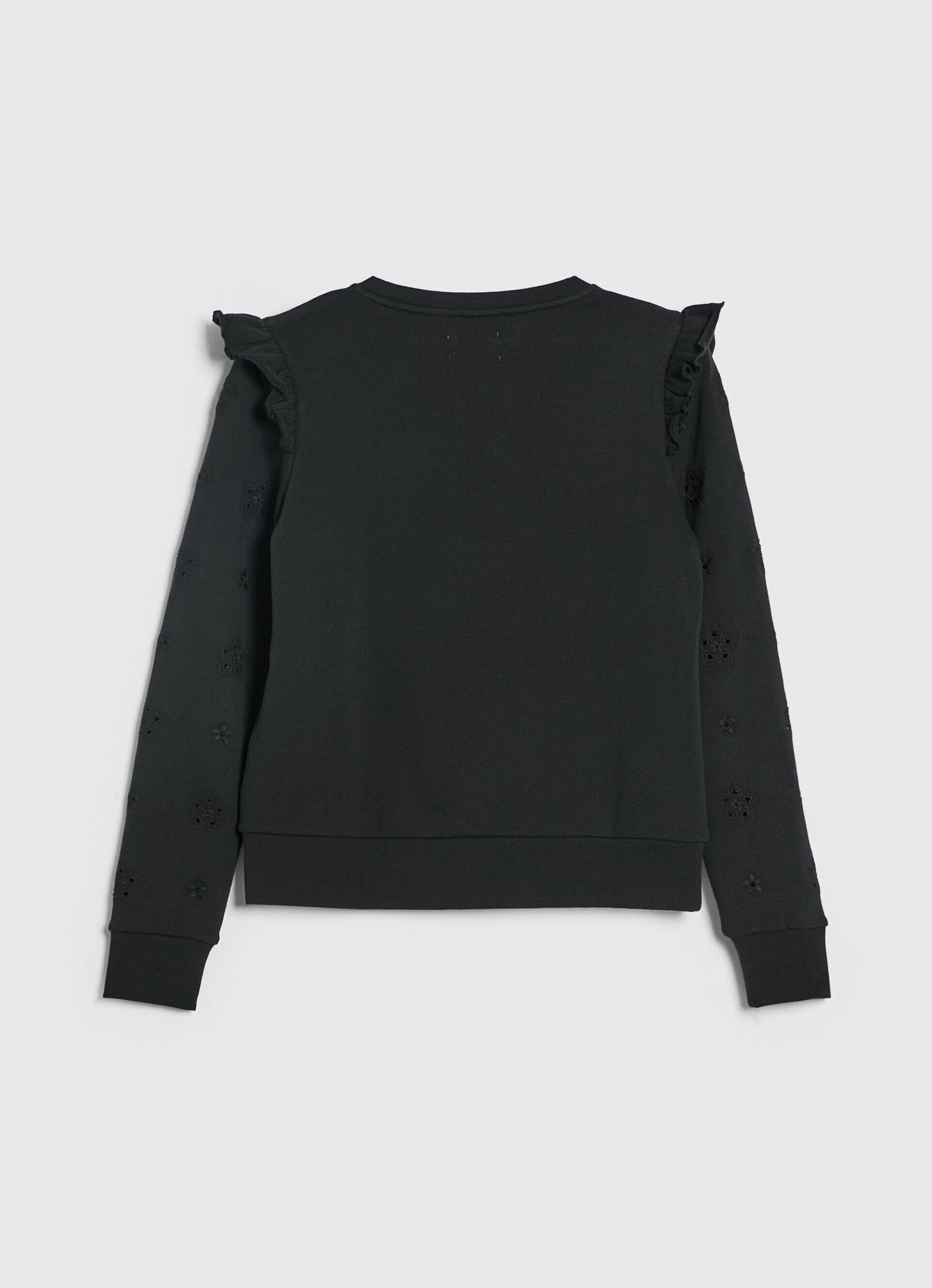 Blusa de moletom de algodão com babados - preta