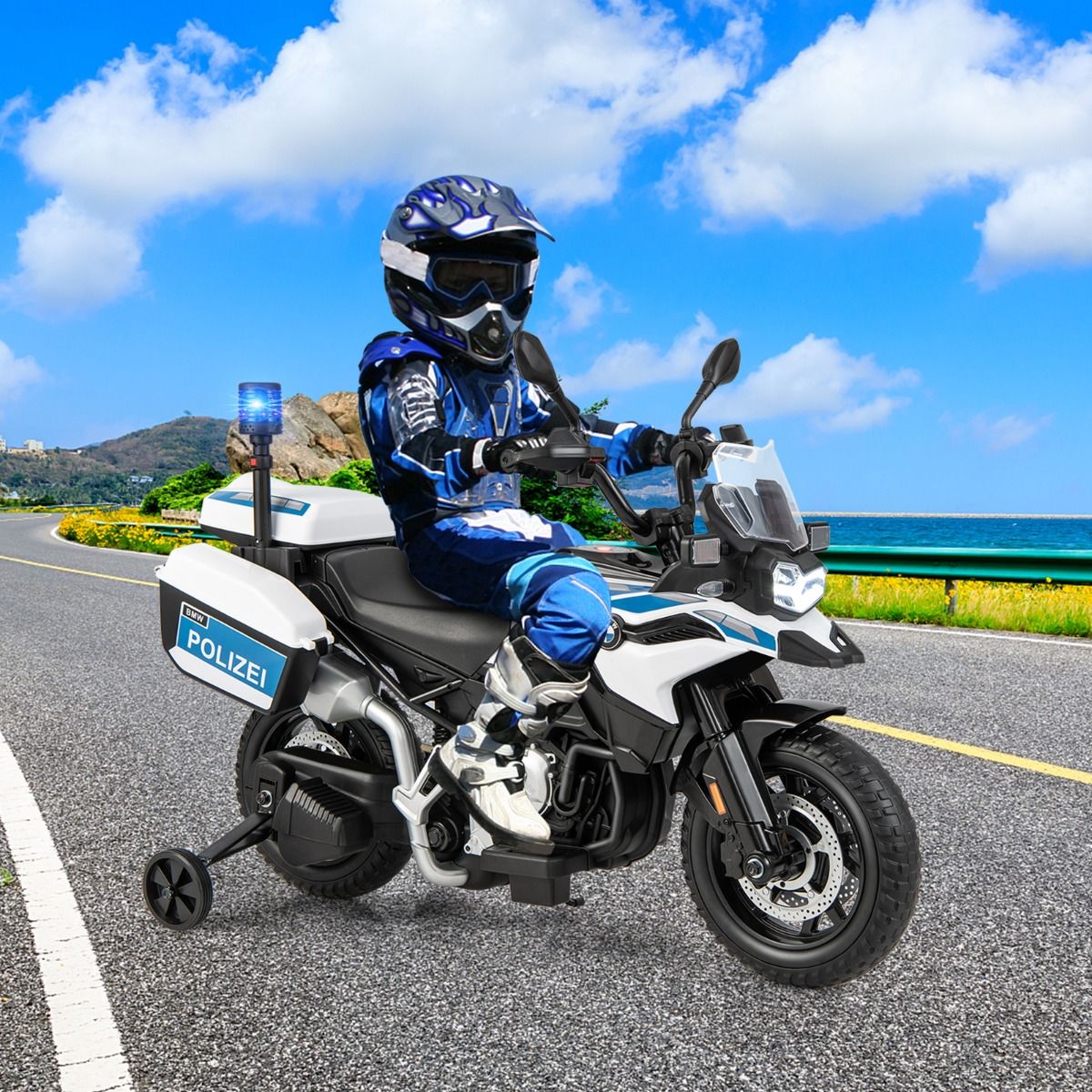 Moto Électrique BMW 12V/7AH pour Enfants 6km/h Modèle Policier avec Klaxon Musique Sirène Phares pour 3-8 Ans - Lidl-Manfred