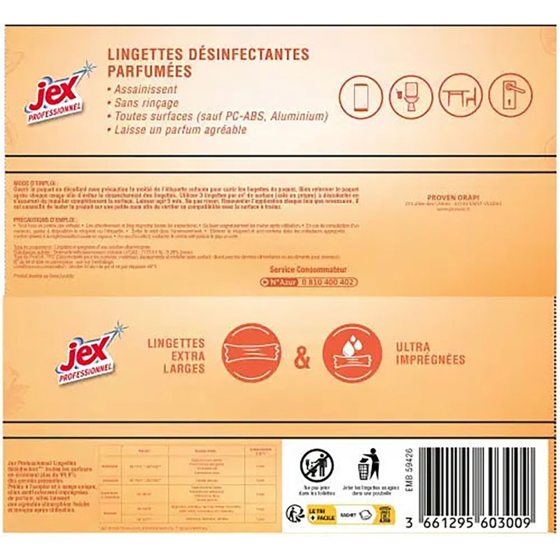 Lingettes désinfectantes parfumées Jex Professionnel Soleil de Corse - Paquet de 80