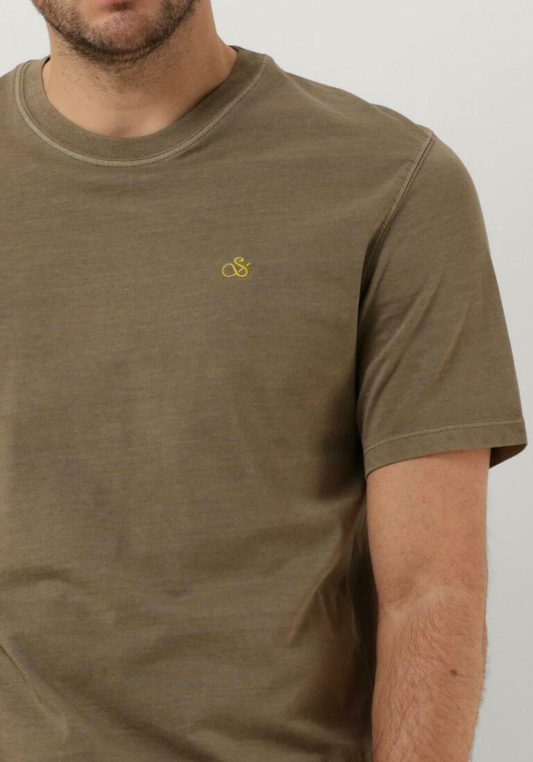 SCOTCH & SODA khaki scotch & soda t-shirt garment dye logo embroidery tee