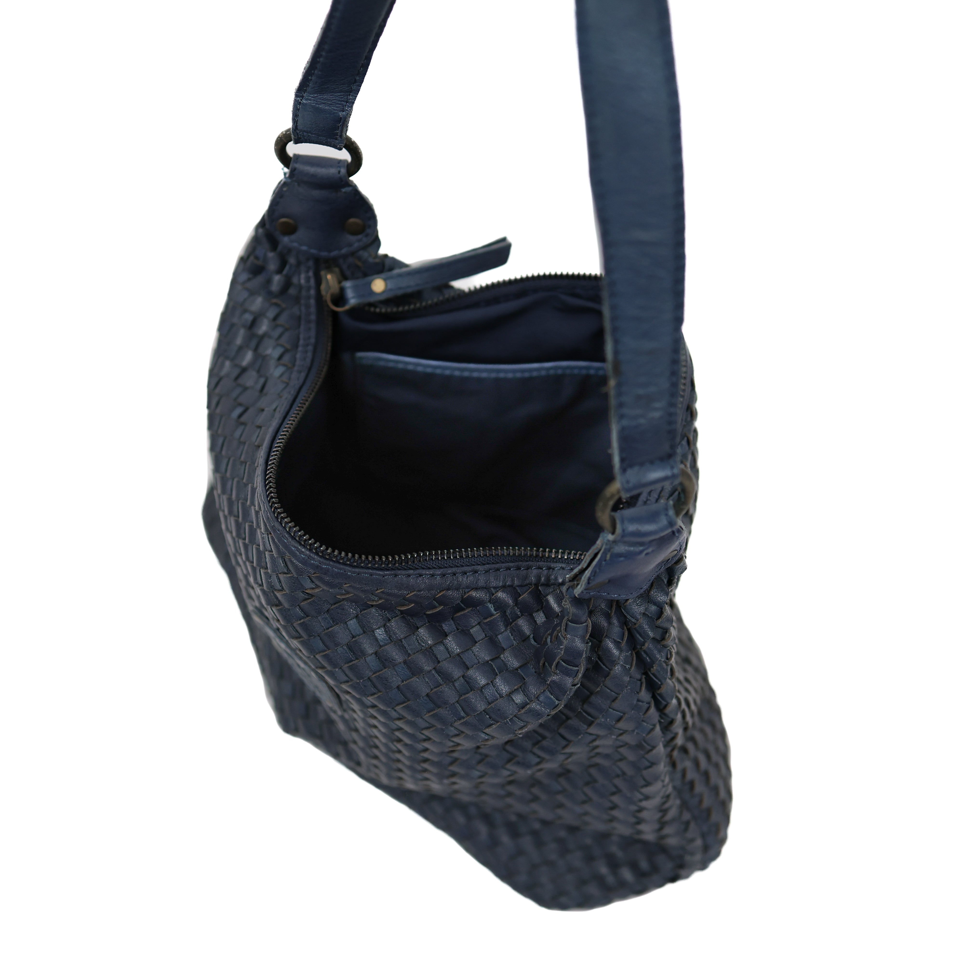 Gevlochten buideltas 'Marlène' navy Navy