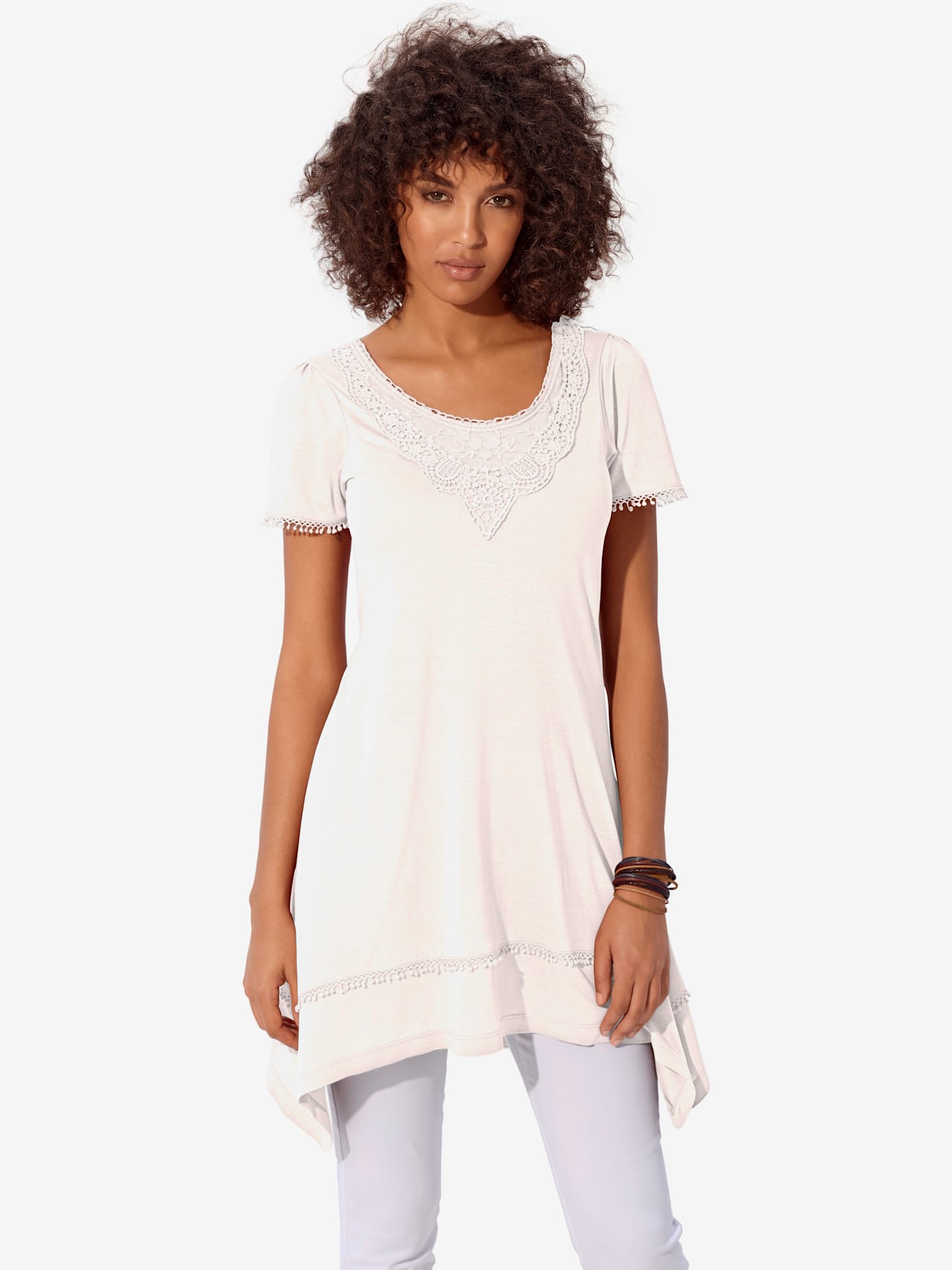 T-shirt long superbes détails en dentelle à l'encolure