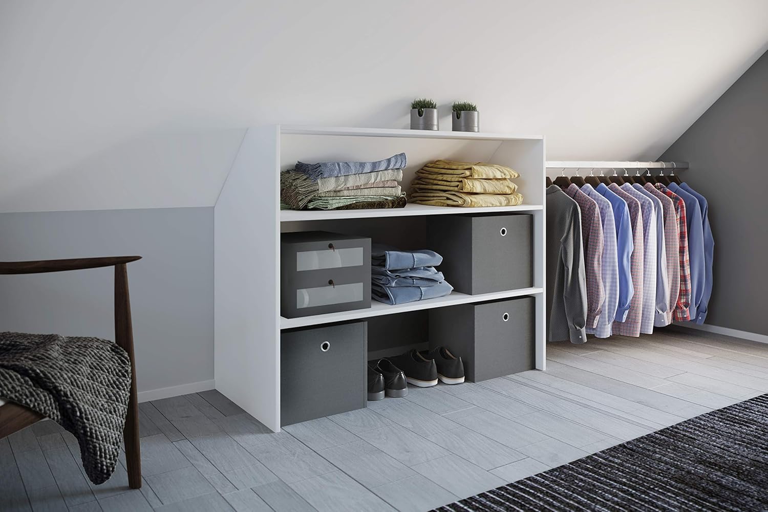 VCM Holz Kleiderschrank | offener Schrank | begehbarer Kleiderregal | Dachschrägen Regal | Maße ca. B. 90 x H. 100 x T. 50 cm - Dacho l