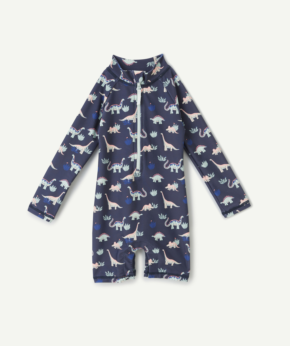 combinaison anti-UV bébé garçon en fibres recyclées bleu imprimé dino