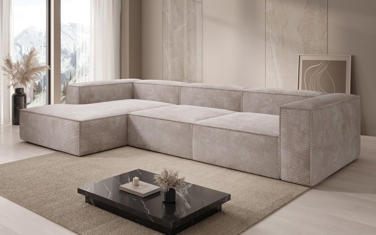 Luxusbetten24 Designer Sofa Lesley L Mini in Cord Beige Links