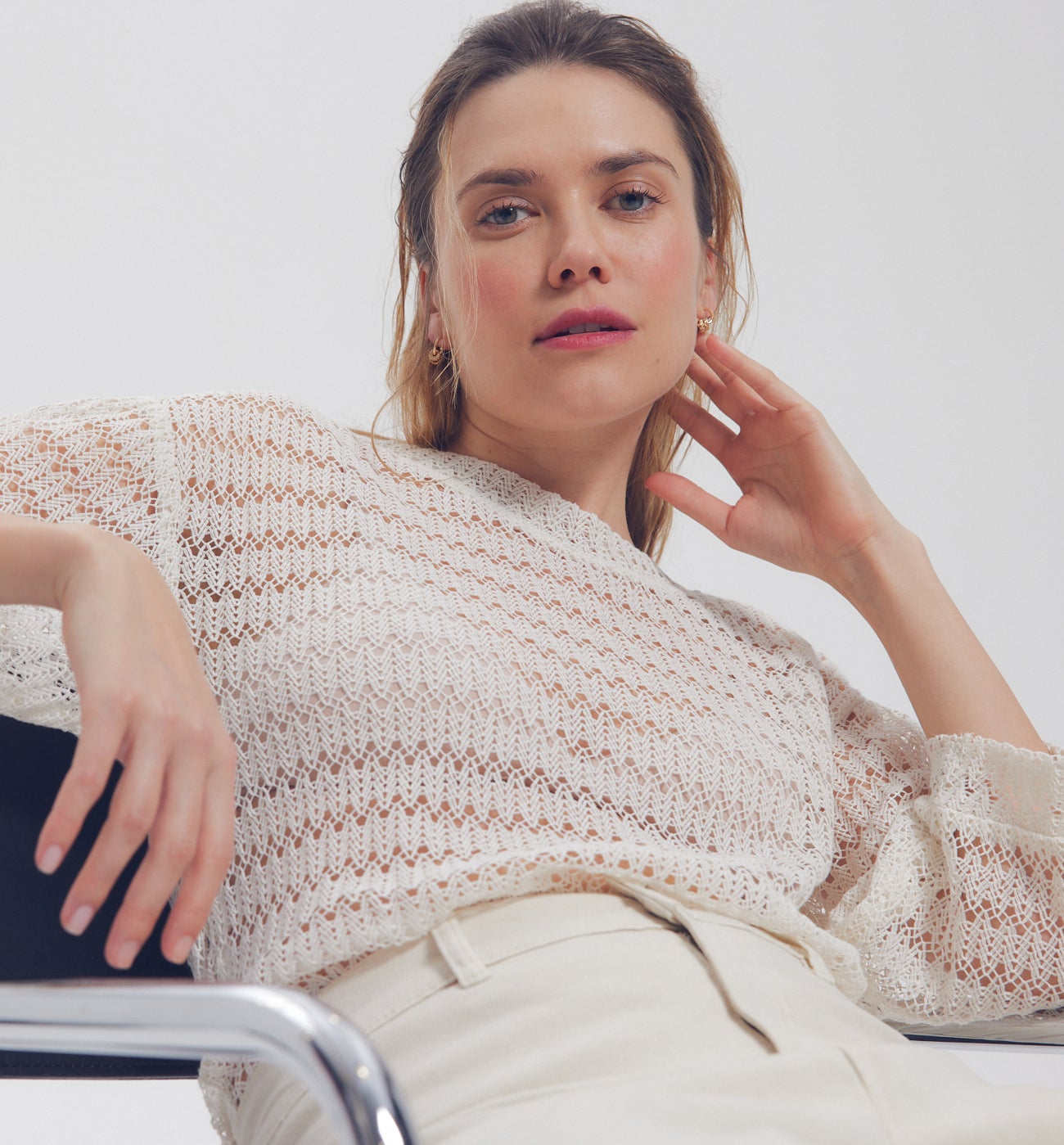 Top au crochet Femme - Beige