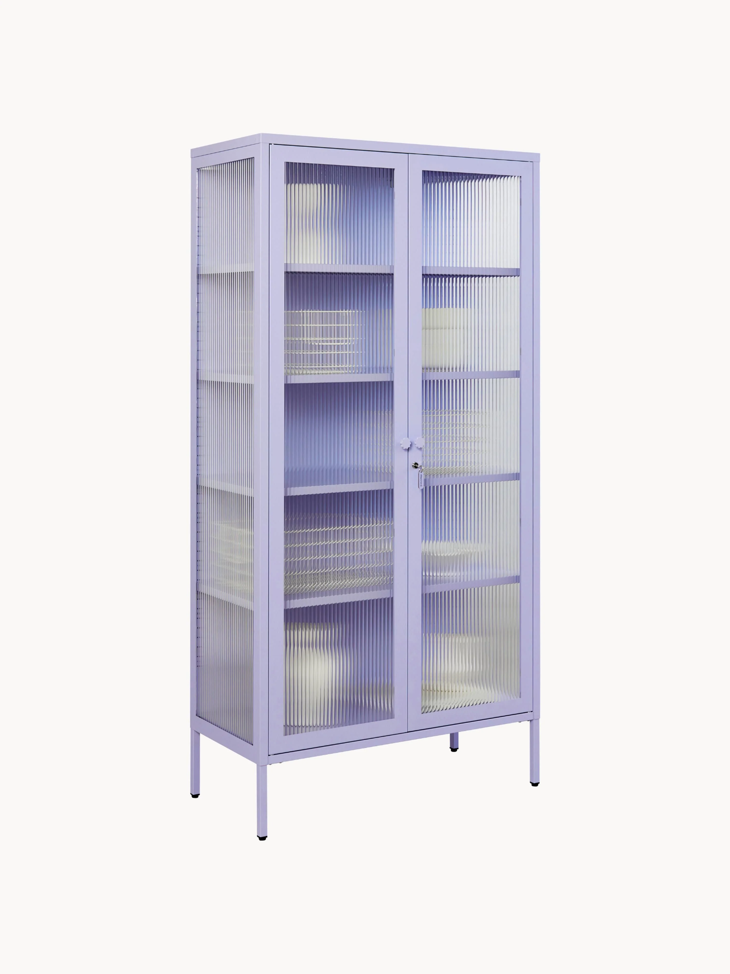 Metalen vitrinekast The Collector met geribbeld glas