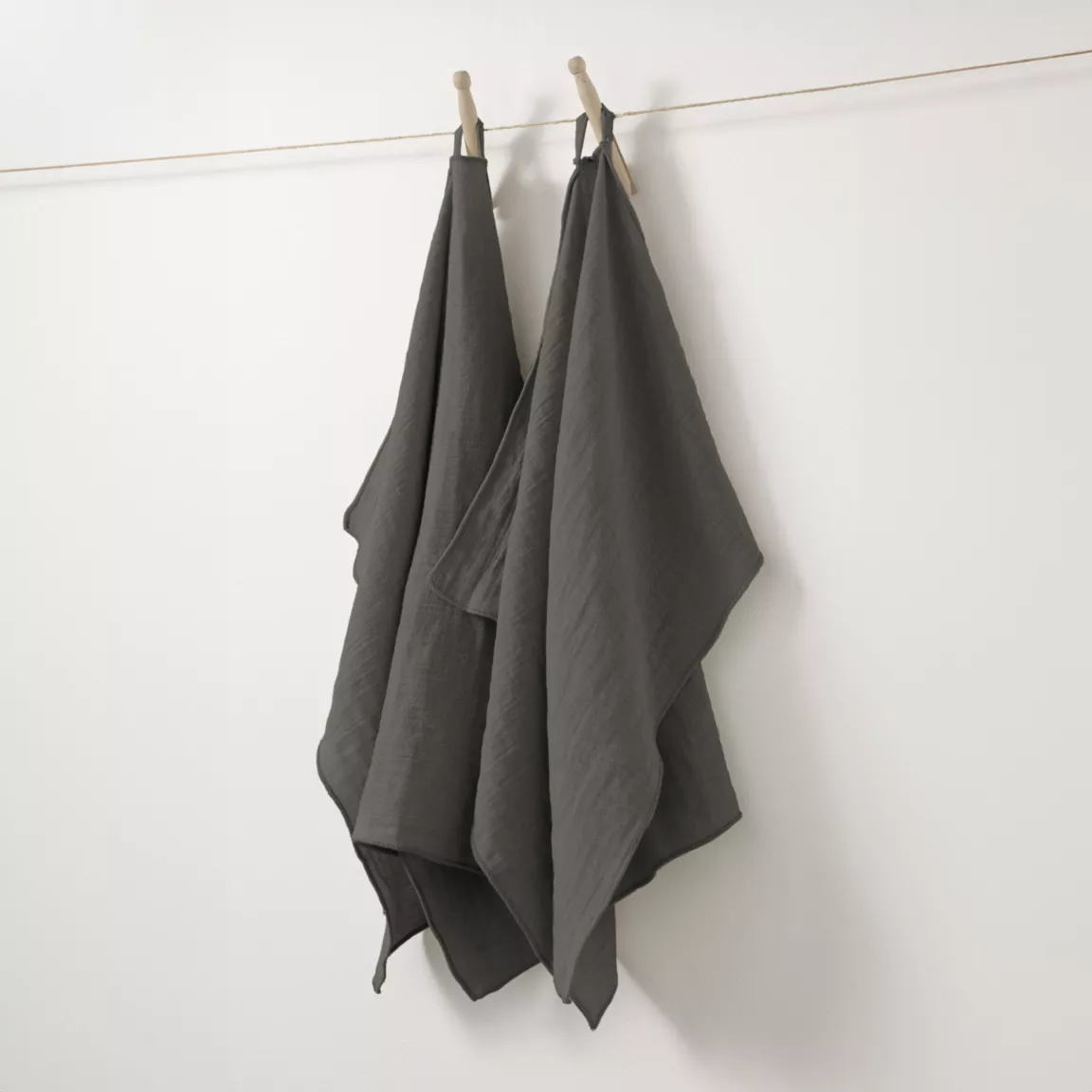 Lot de 2 essuie-mains gaze de coton (70 cm) Gaïa Gris granit