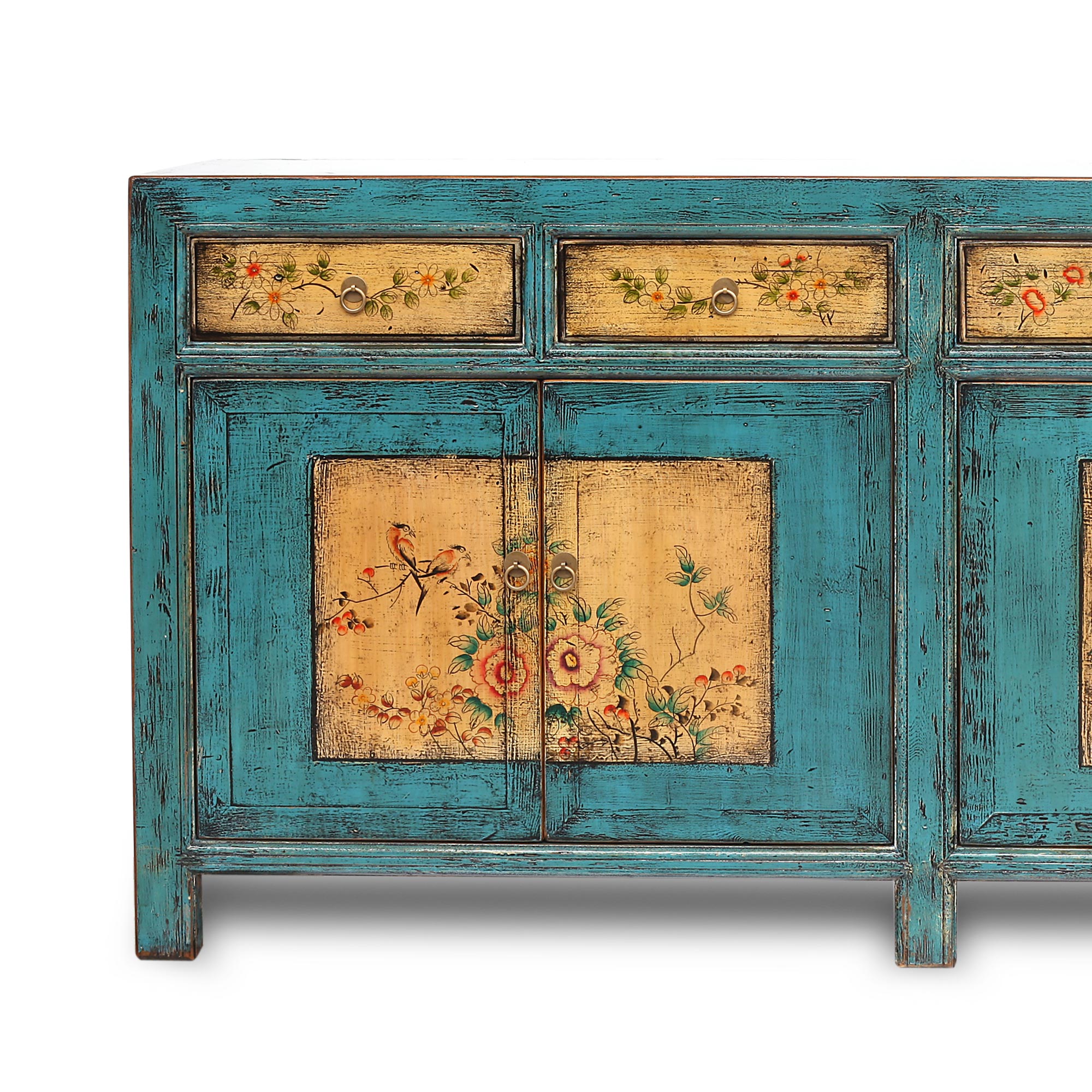 Sideboard 'Fleurette', blau, gelb, B 180 cm, H 90 cm, T 42 cm von fischer's lagerhaus