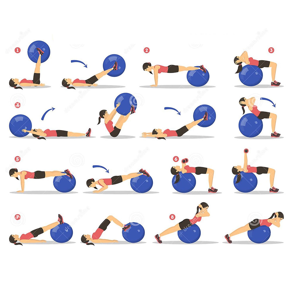 (Ø55cm) Robuster Gymnastikball Sitzball für Yoga / Pilates / Crossfit mit Luftpumpe bis 150kg - Blau