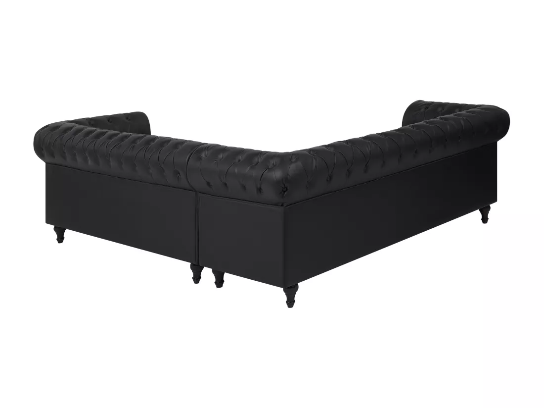 Canapé d'Angle à gauche en Cuir PU Noir Housse Amovible Assise Large Chesterfield