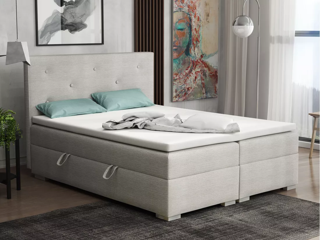 Lit Boxspring avec tiroirs de lit, Coffre de lit Topper Atlanta 180x200 cm, Orinoco 21 (Gris clair)