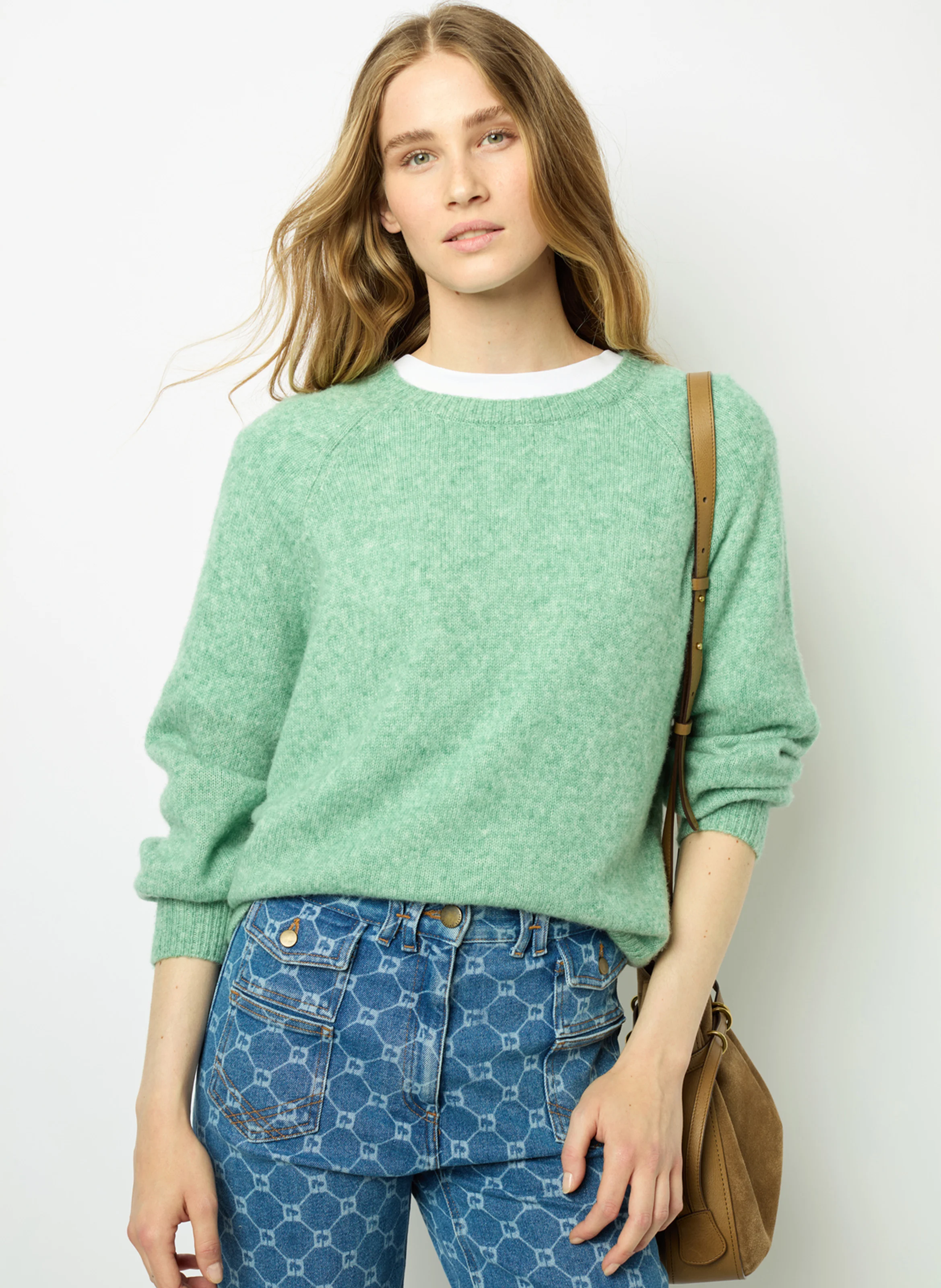 JESABEL - Pull col rond en laine mélangée | Vert