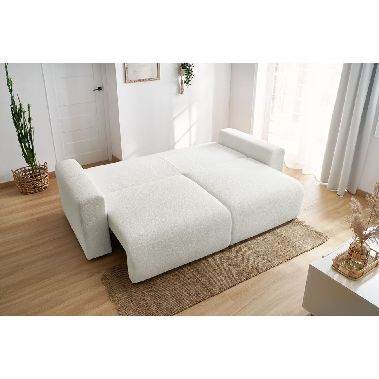 Bobochic Canapé 3 places convertible velours  Envy blanc - 245x102x88 cm