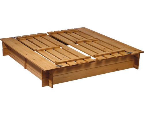 Zandbak met bankje en deksel, 118 x 118 x 21 cm, hout, vierkant, weerbestendig