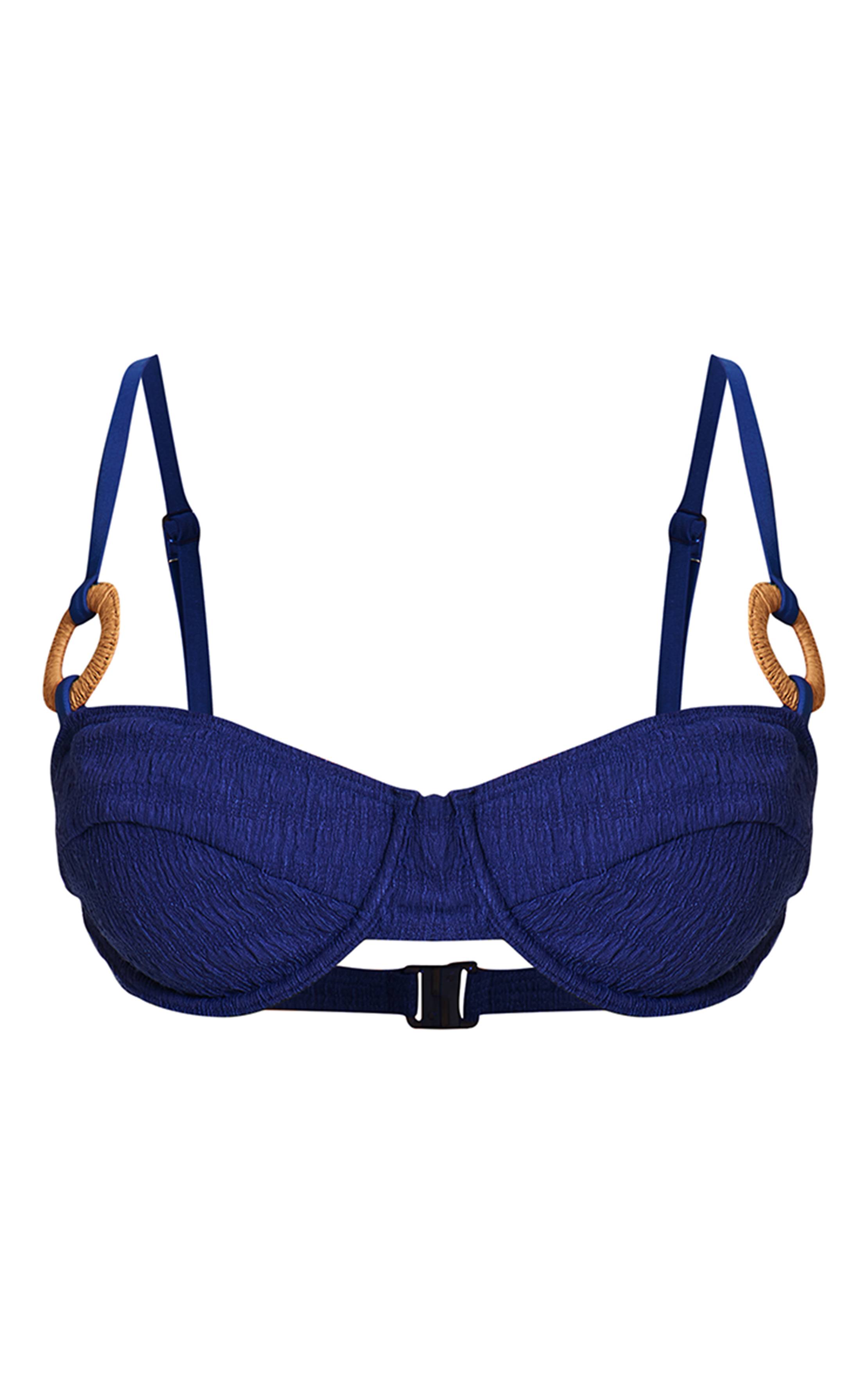 Bleu Cobalt Haut De Bikini À Armatures Avec Anneaux En O Et Texture