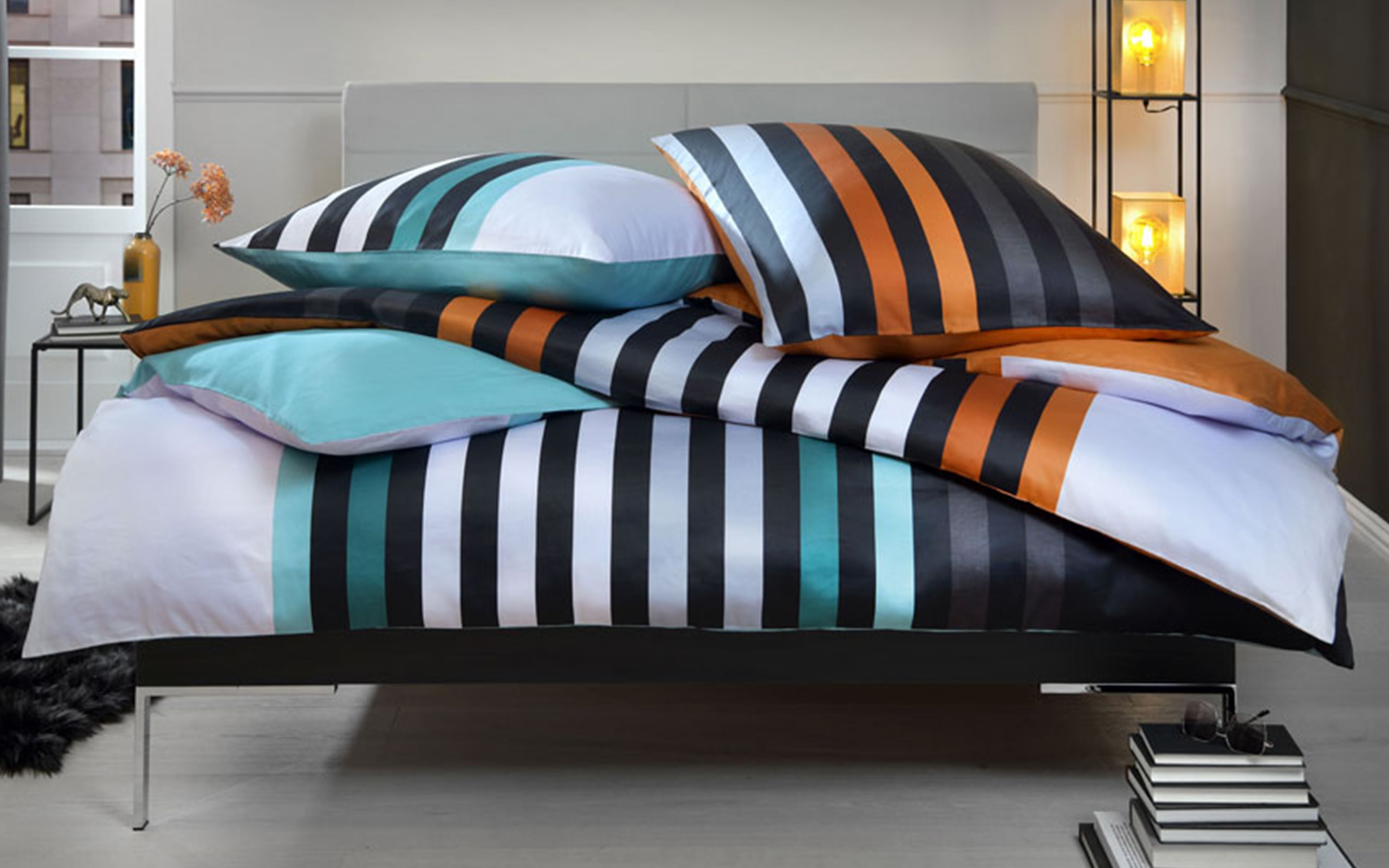 Bettwäsche Maja, orange/schwarz, 135 x 200 cm