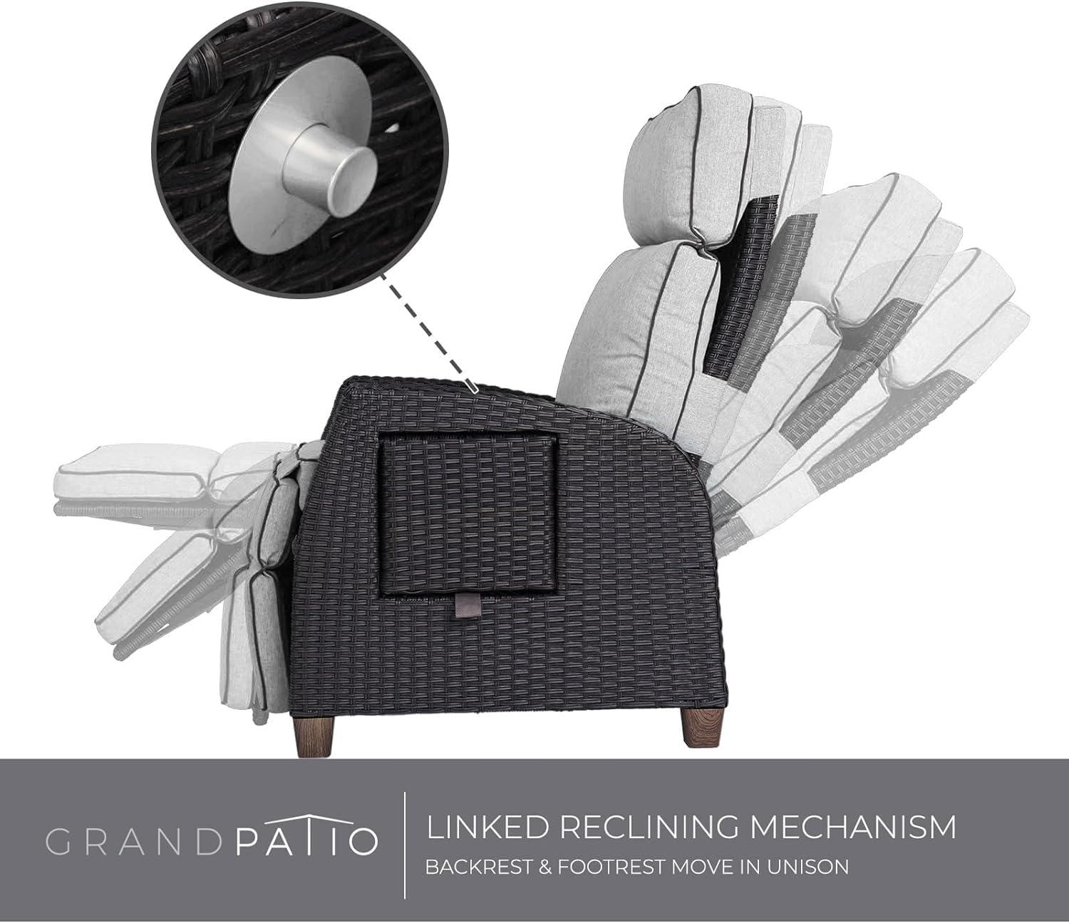Grand patio Relaxliege Liegesessel mit Sitzkissen Gartensessel Verstellbare Rückenlehne Rattan Sonnenliege für Innen Außeneinsatz -Creme Sitzkissen & Grau Rattan