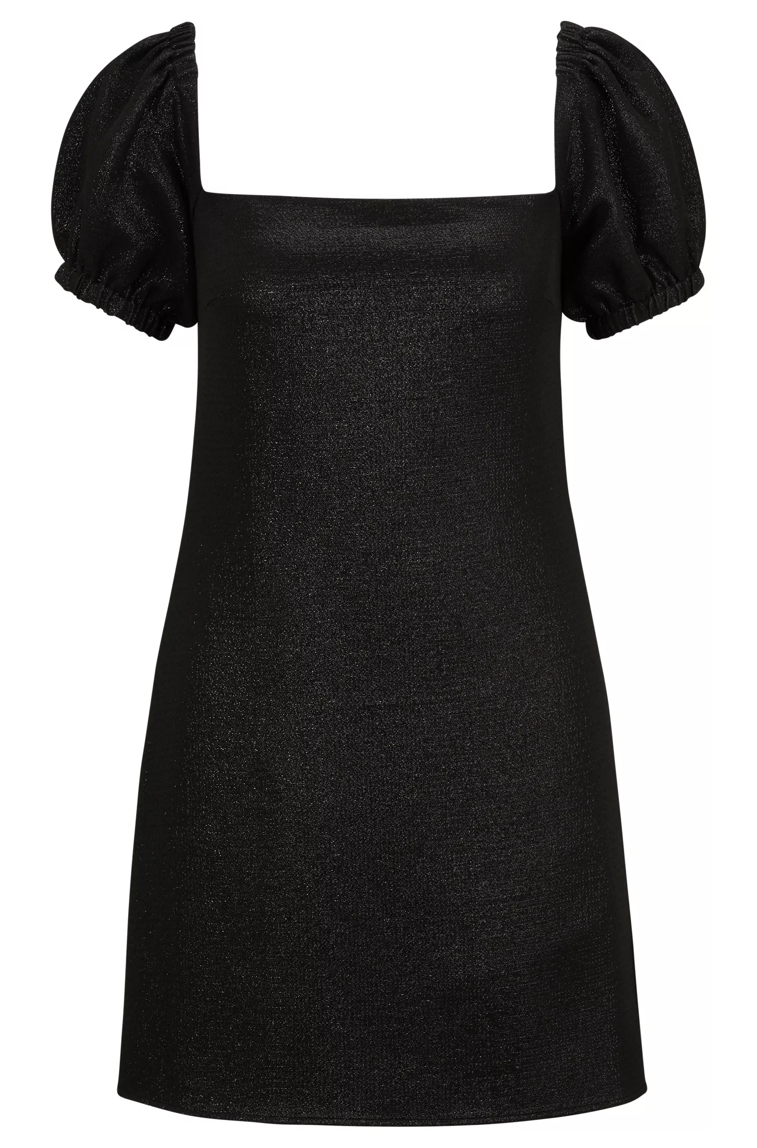 Vestido HUGO vermelho com decote quadrado em tecido com efeito brilhante.