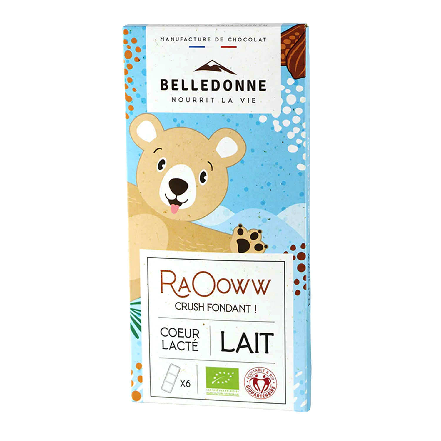 Tablette de chocolat au lait cœur lacté bio et équitable