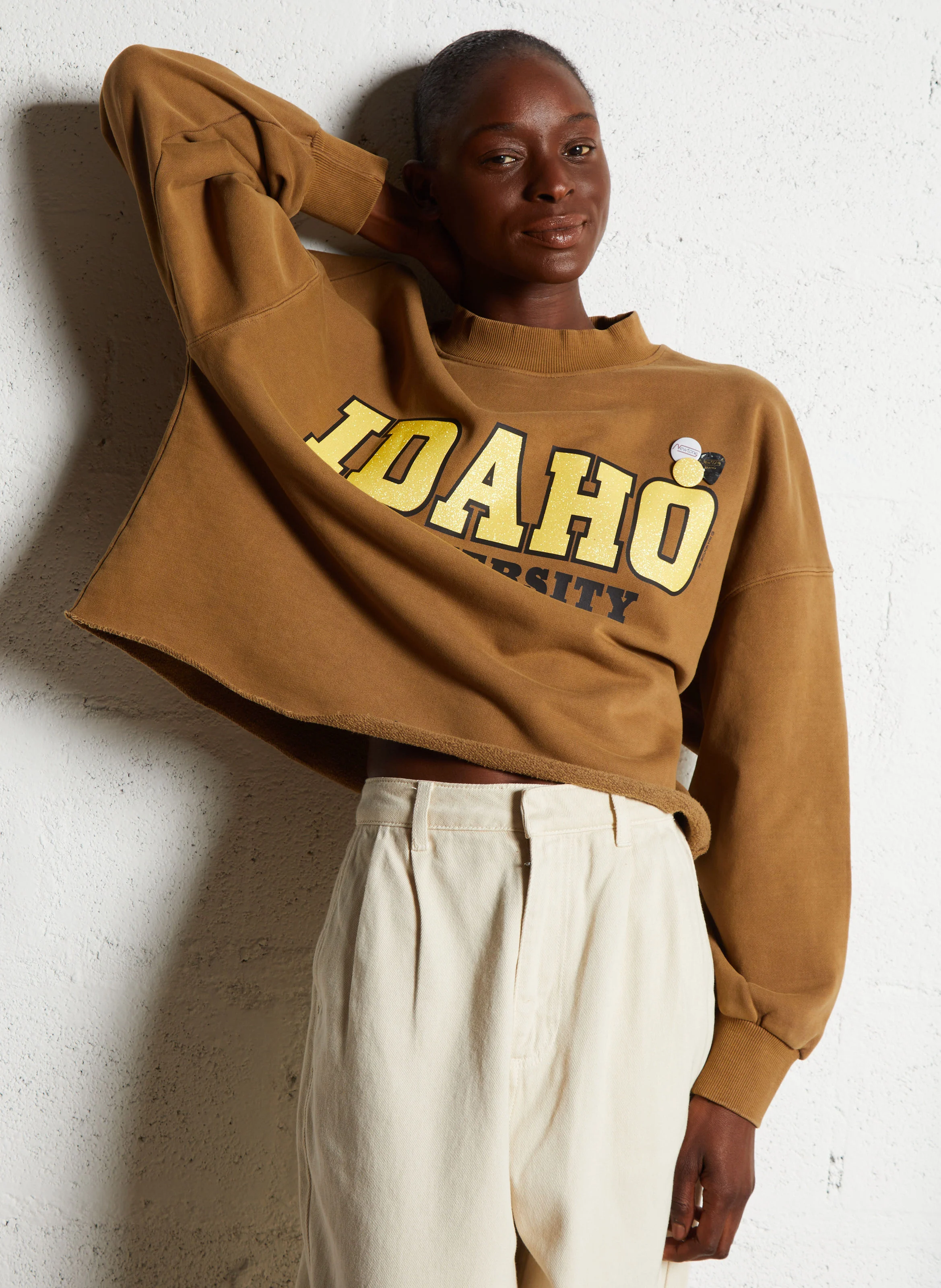 PORTER UNIVERSITY - Sweat ample col rond sérigraphié en coton | Marron