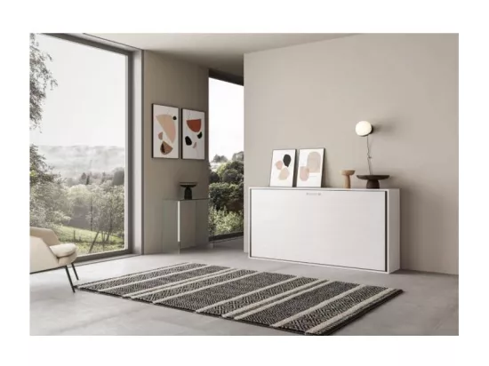 Lit escamotable horizontal blanc Bounto 85x185-1 matelas 85x185cm