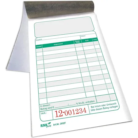 RNK Verlag Kassenblock zweifarbig, oben geheftet, nummeriert, 96 x 167 mm, 1 Stück