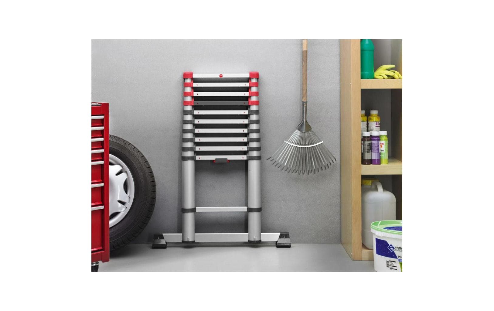Teleskop-Anlegeleiter T80 Flexline 320 11 Stufen<br>Aluminium Sicherheits-Teleskopleiter mit Quertraverse