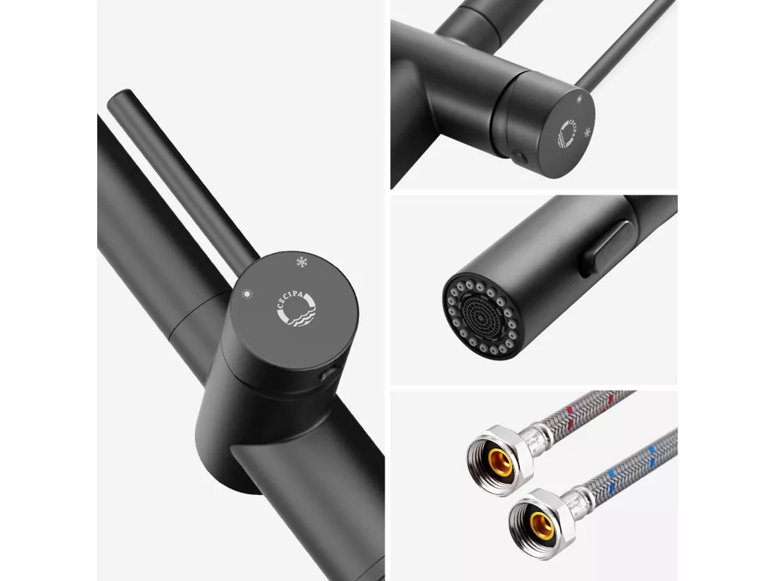 Cecipa max Mitigeur de Cuisine avec Douchette Extractible Robinet de Cuisine avec 2 Types de Jet D'eau Robinet d'évier (Noir),EU Modèle