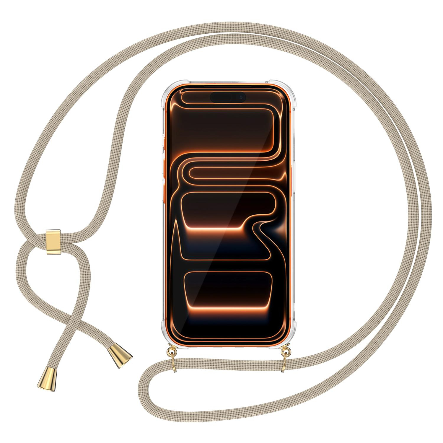 iPhone 17 Pro Necklace Gummi Hülle Air Cushion Fallschutz   Handykette (150cm) - Beige / Gold