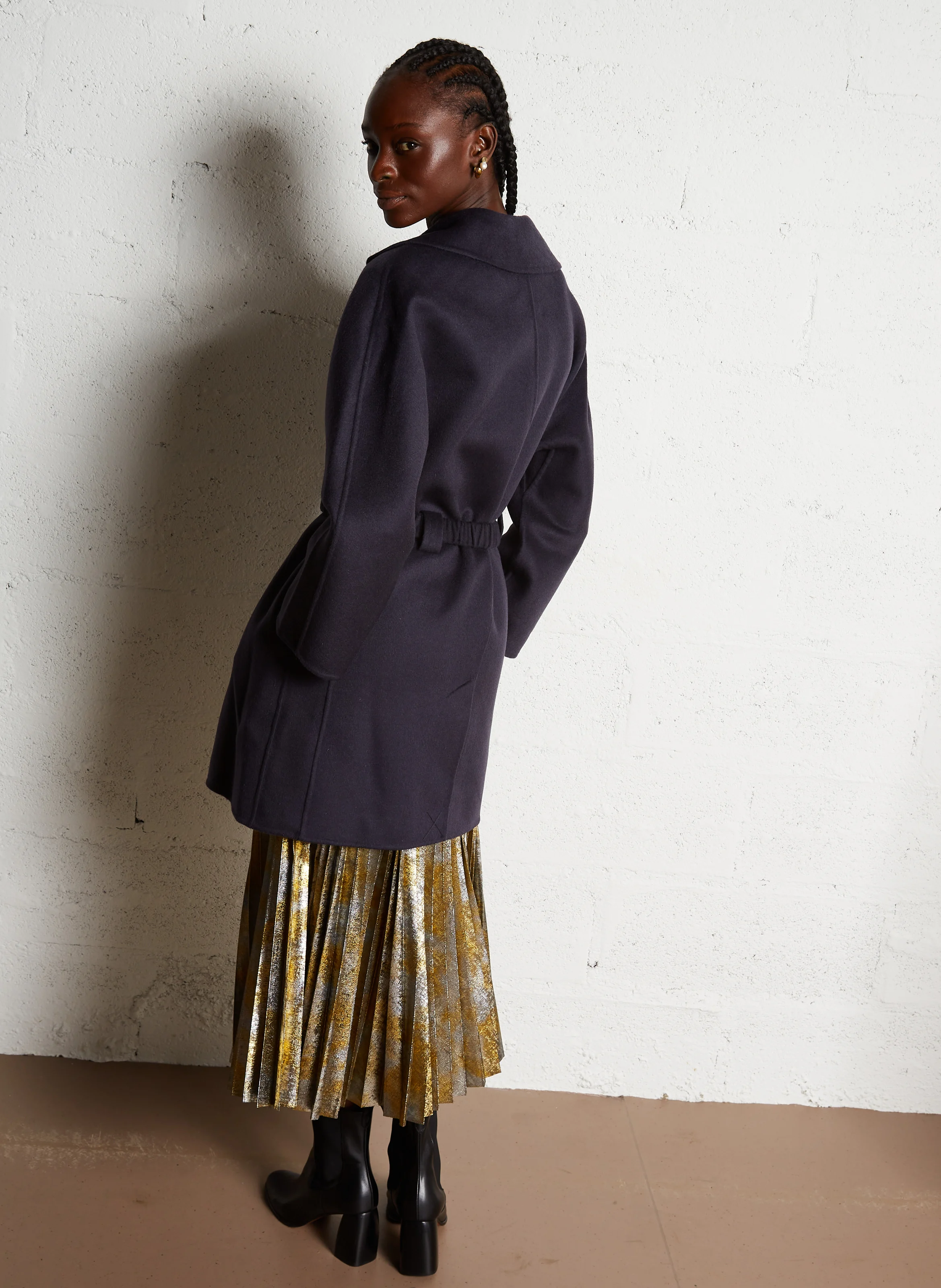 KARA - Manteau droit col tailleur en laine mélangée | Bleu