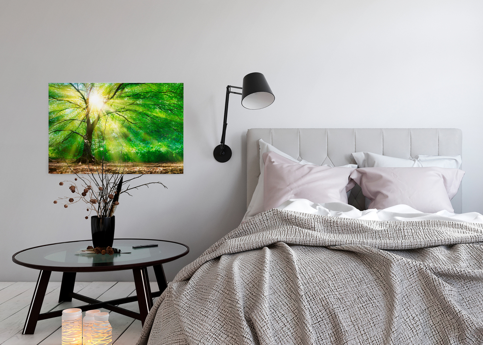 Leinwandbild LICHTEINFALL - grün-weiß - 90x60 cm
