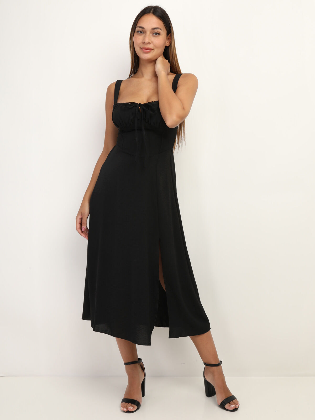 Robe corset mi-longue à fente- Noir