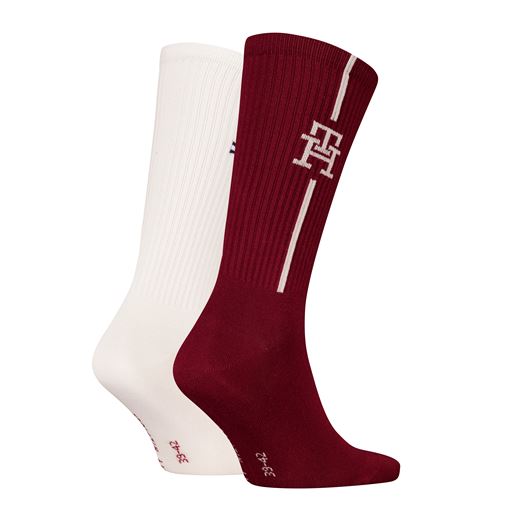 Tommy Hilfiger Monogram Crew 2-pak Strømper, Deep Rouge, 43-46
