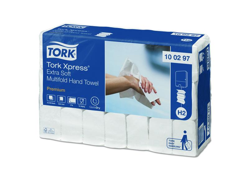 Tork Papierhandtücher Premium 2-lagig, 100 Blatt, 21 Stück Multifold-Handtücher