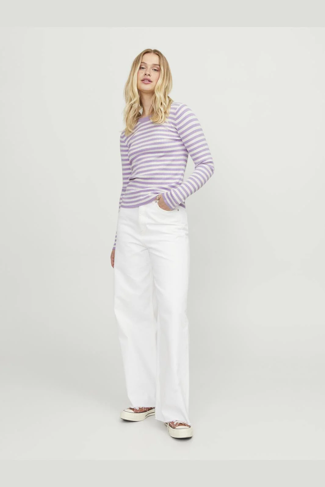Jjxx Jxjodi Tight Stripe Crew Neck Knit 4412397 lilac breeze cloud dancer