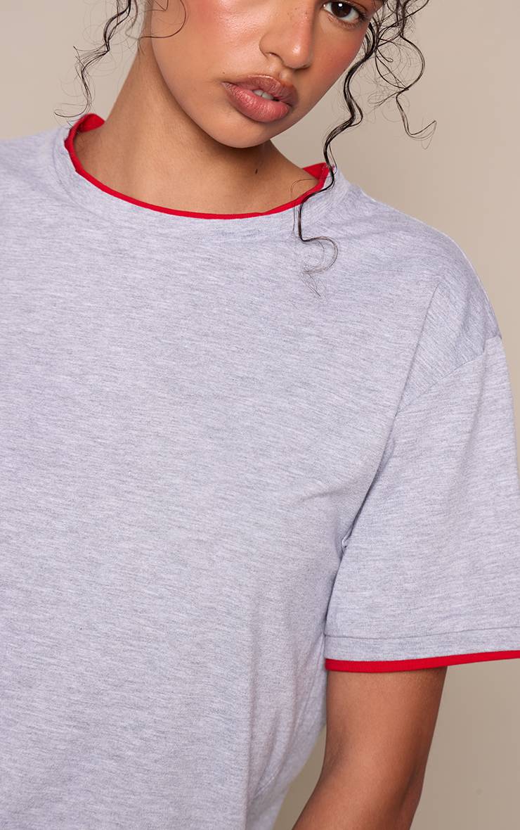 Gris Chiné T-shirt À Manches Courtes Avec Détail Double Couche