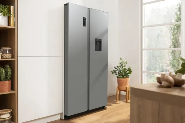Gorenje G600 NRR9185EAXLWD - Køleskab/fryser - side-by-side med vanddispenser - bredde: 91.5 cm - dybde: 67 cm - højde: 178.6 cm - 547 liter - Klasse E - struktureret grå metallisk