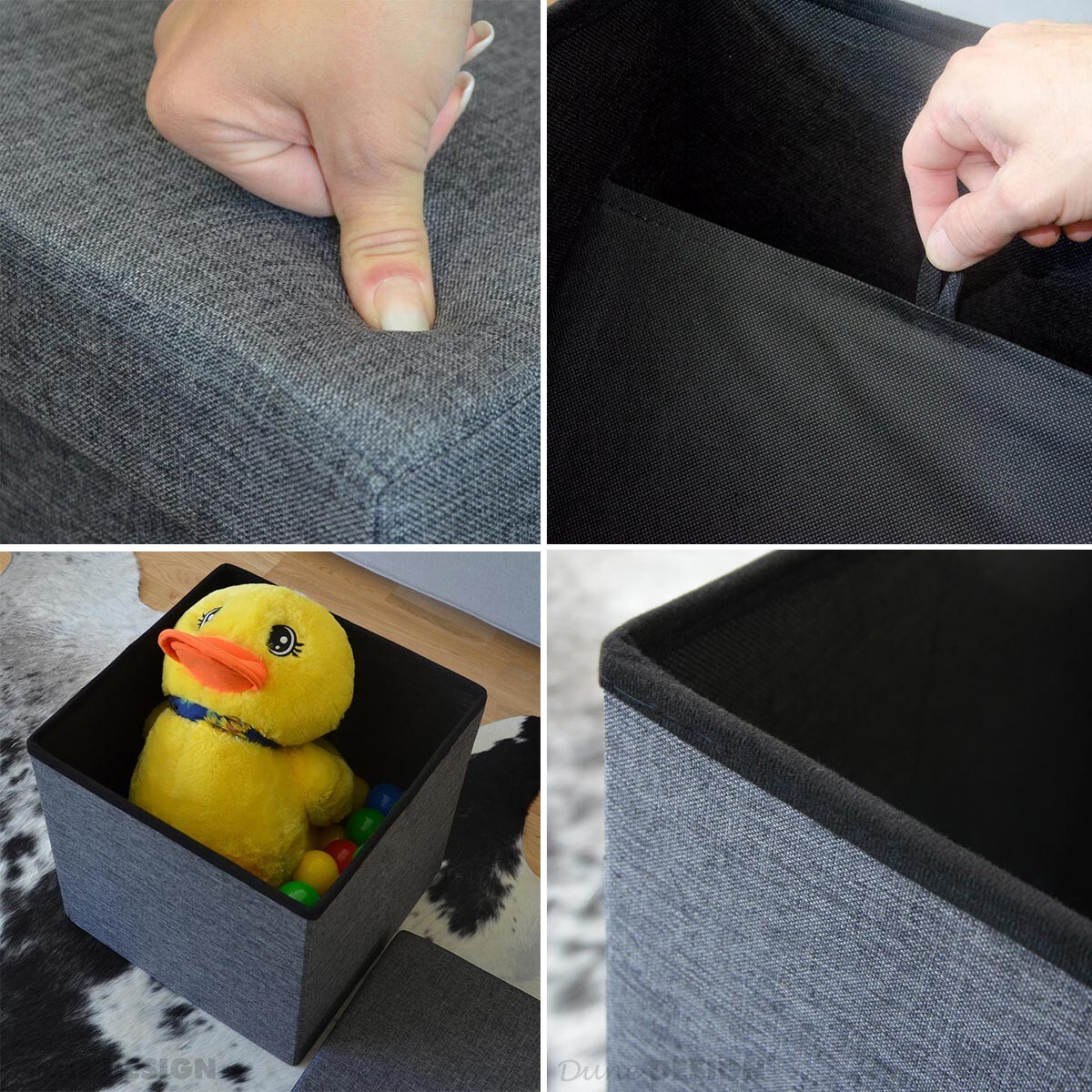DuneDesign Faltbarer Sitzhocker 38cm Fußhocker Polsterhocker mit ca 42L Stauraum Sitzwürfel Sitzkast