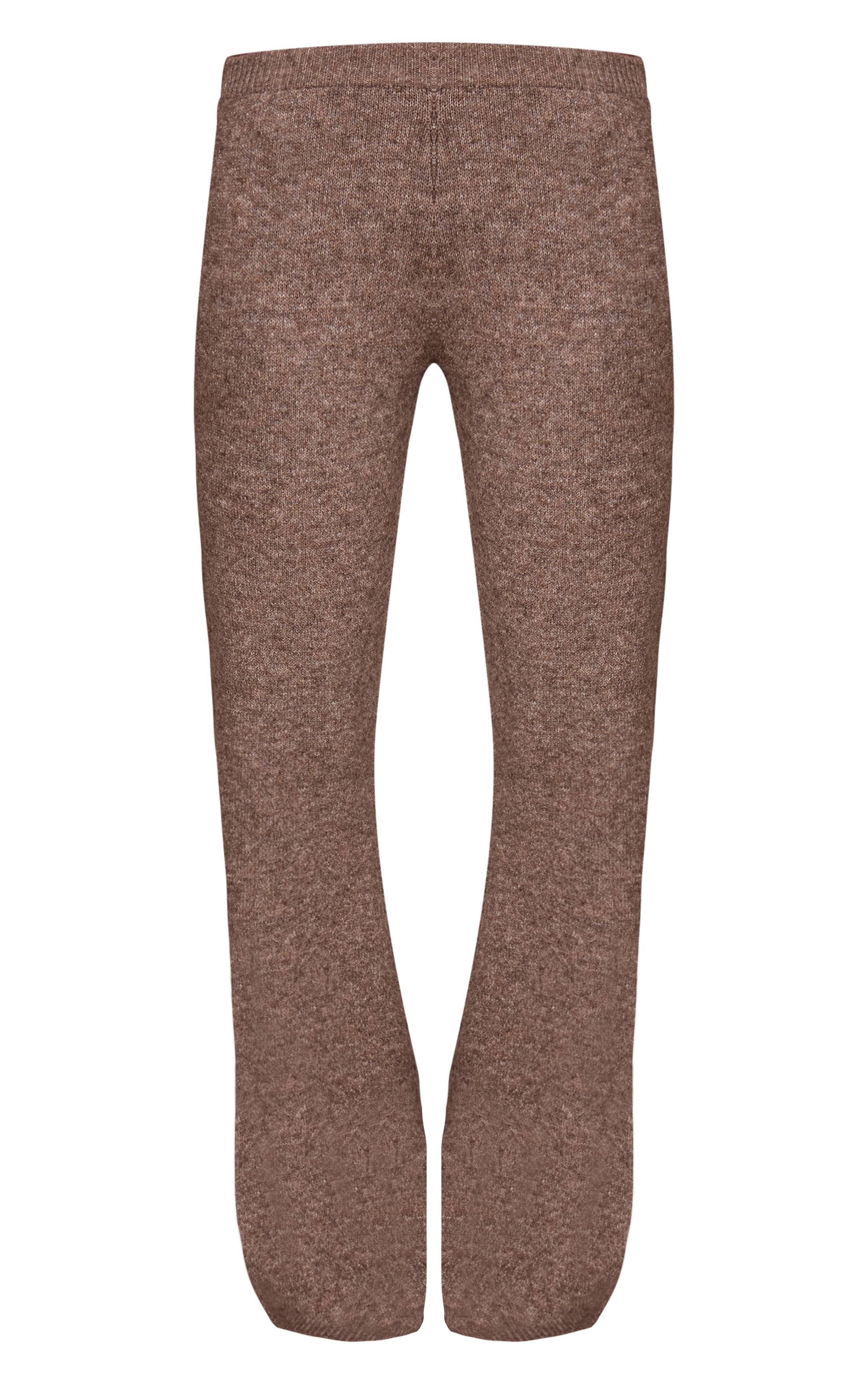 Taupe Pantalon Tricoté Taille Mi-haute