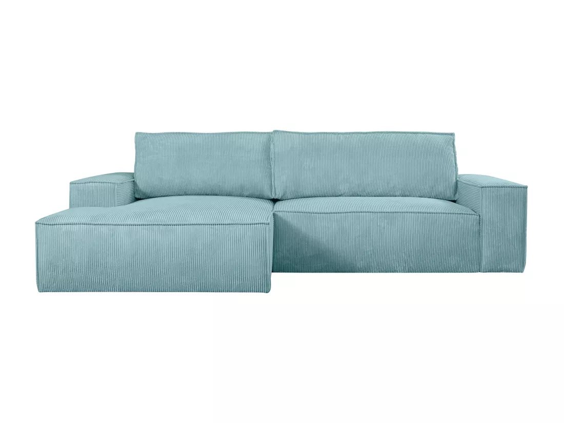 Canapé d'angle gauche convertible en velours côtelé bleu turquoise AMELIA