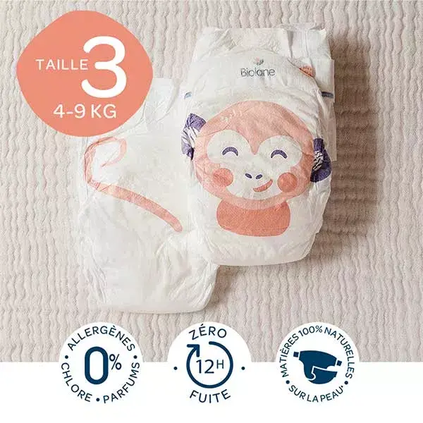 Biolane - Fraldas Naturais Tamanho 3 - Ultra-absorventes, à prova de vazamentos - Pacote com 52 unidades
