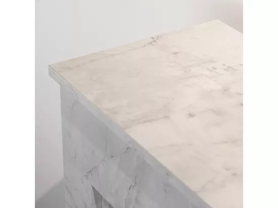 Cheminée à bioéthanol BELLINI en bois effet marbre blanc - Fabriquée en Italie - L96 x P35 x H96