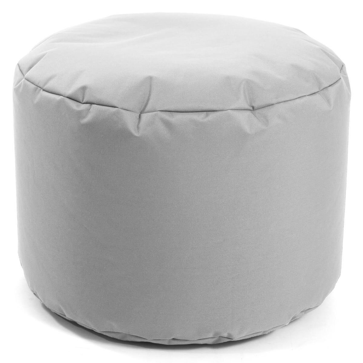 Buitenpoef of kruk 60x40cm in grijs voor balkon en tuin 'De ontspanningspoef', ronde kruk, vloerkussen, kubuszitting, poef, voetenbank en bijzettafel met EPS-korrelvulling, geschikt voor binnengebruik