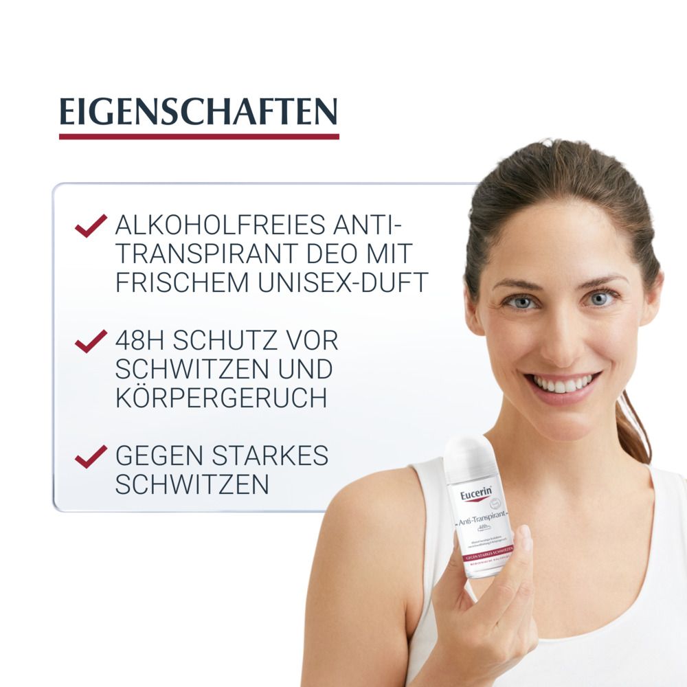 Eucerin Anti-Transpirant 48h Roll-on – Deo-Roller gegen starkes Schwitzen reduziert Schweiß- und Geruchsbildung