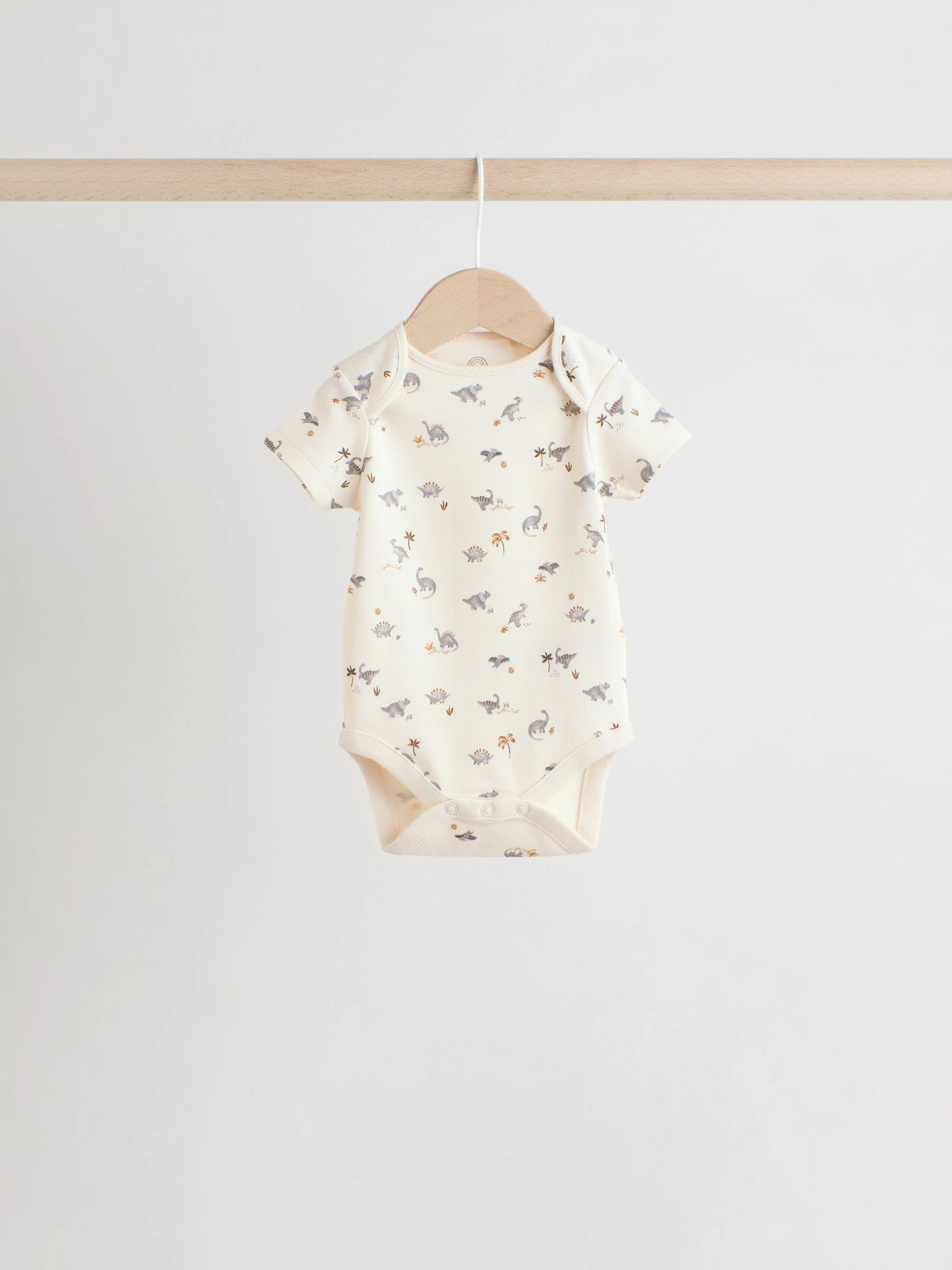 Grijs met dinoprint - Set van 5 babyrompertjes met korte mouwen
